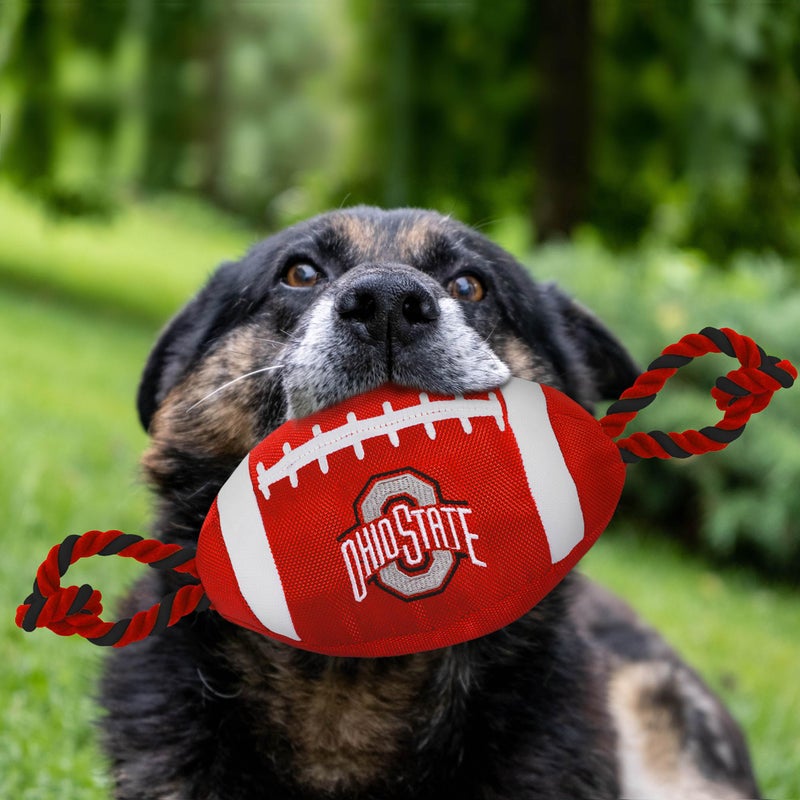 Pets First NCAA Ohio State Buckeyes Football Dog Toy, Tough Quality Nylon Materials, Strong Pull Ropes, Inner Squeaker, Collegiate Team Color (OH-3121) - Image 4